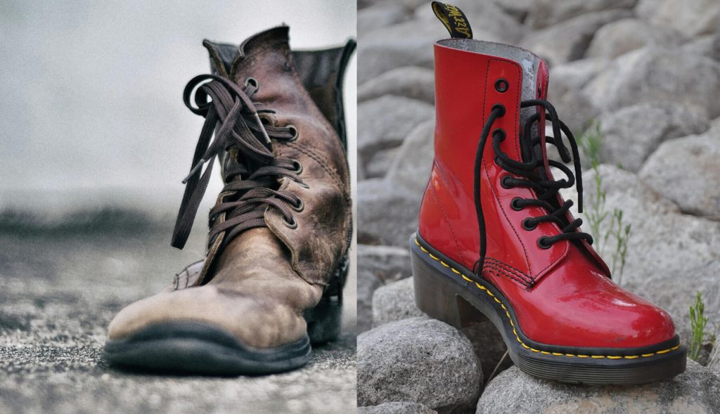 old-brown-boot-next-to-new-red-boot