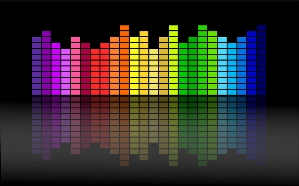 Sound-equaliser-with-multicoloured-levels-on-black-background